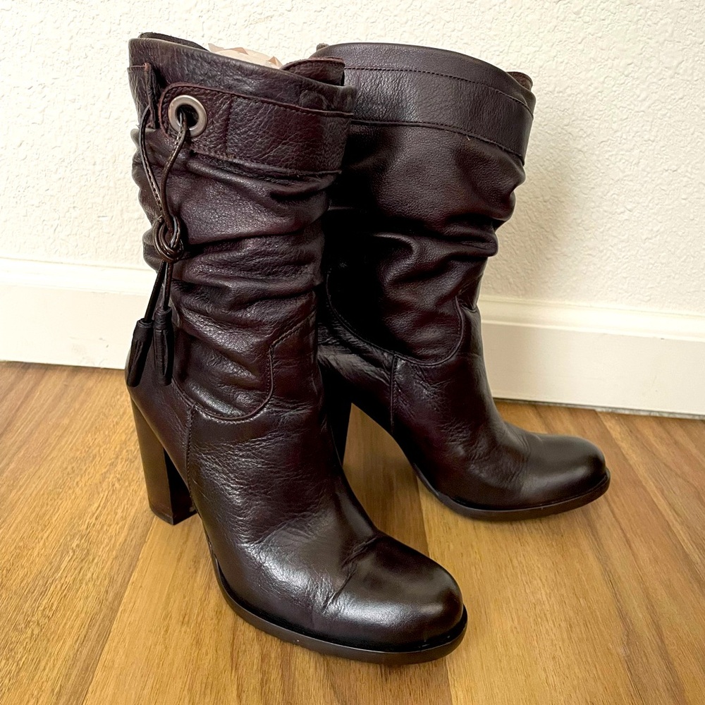 Marella Brown Leather Slouch Heeled Boots Made in Italy Size 35